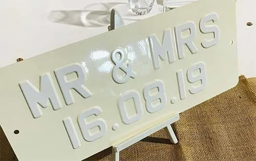 Great sign for the top table. Embossed Aluminium Sign