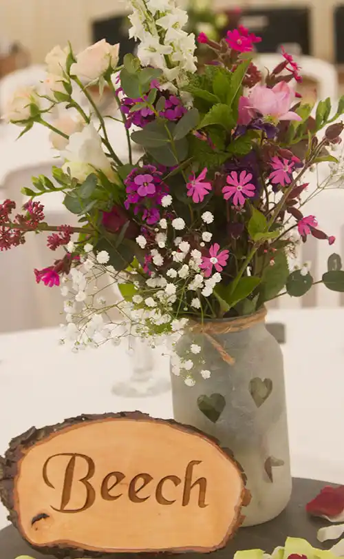 These work well for flowers or tea-lights. Personalised frosted glass jar for weddings