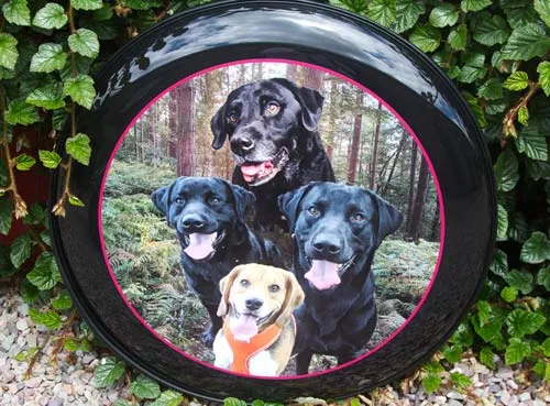 Send us photos of your dogs and we will blend into a design. 4 Dogs Wheel Cover
