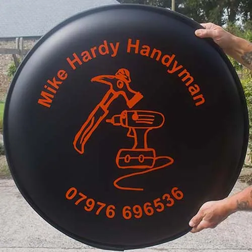 This wheel cover was wrapped in matt black lettering before the lettering was applied. Matt Black Wheel Cover