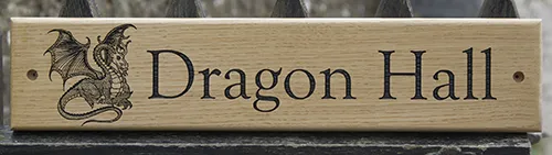 title here Wooden house sign with detailed image