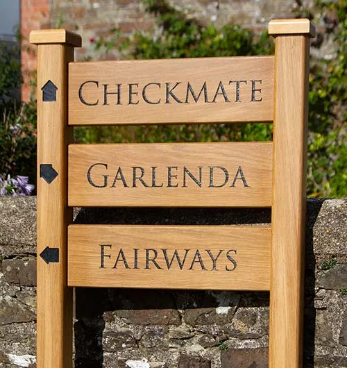 Oak ldder sign, morticed, with post tops. Oak Ladder Sign