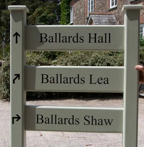 This sign was morticed into the posts Painted Ladder Sign