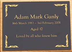 Gold and black acrylic laminate memorial plaque.