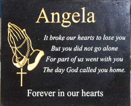 Black granite memorial 375mm x 300mm with gold and grey lettering