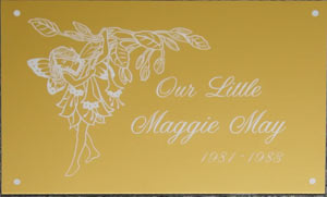 Coloured engraved memorial in gold