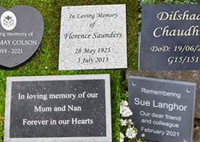 A good variety of slate memorials and granite tablets.