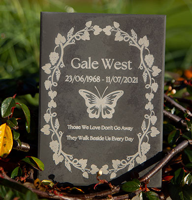 A small slate memorial plaque - 100mm x 150mm in 20mm slate.