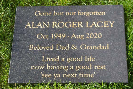 375 x 300 x 30mm Black Pearl Granite Memorial - Goudy Old Style Font in Gold