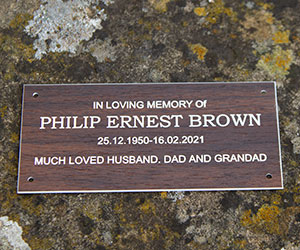 Walnut effect memorial plaque.