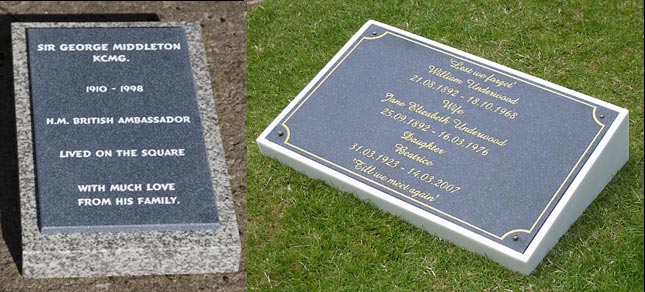 Corian memorial plaque on plinth