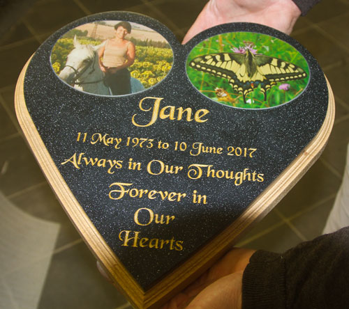 Heart shaped corian memorial