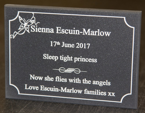 Engraved Corian Memorial Plaque