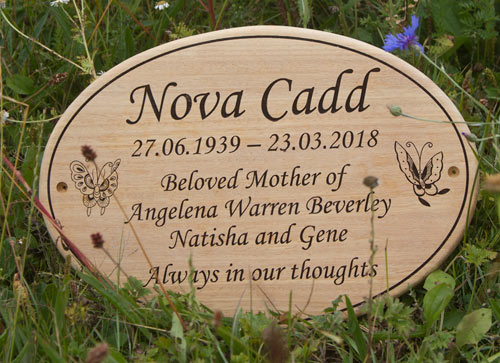 Oval Iroko Wooden Memorial Sign