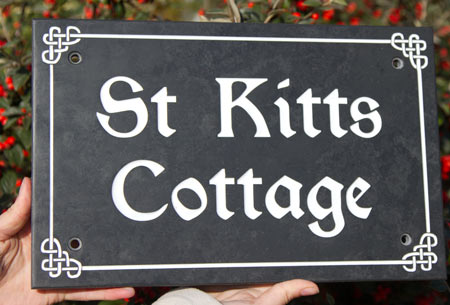 Celtic house sign made in slate, border CF039, Ref 190.SS.009.