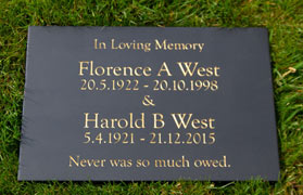 Black granite memorial - gold text.