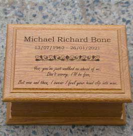 Ash casket - laser engraved top.