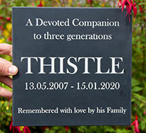 Engraved corian plaque - ideal as a pet memorial plaque.