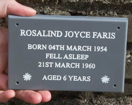 Slate coloured corian memorial plaque