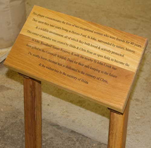 Iroko plaque on stand