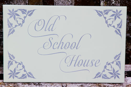 Lichen Green Painted Slate House Sign. Font Almibarswish 1