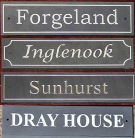 Slate House Name Plates. Fonts from top - Bookman old style Bold, Lucida Calligraphy, Bookman oldstyle, Time New Roman