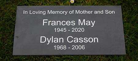 Mother and son slate memorial.