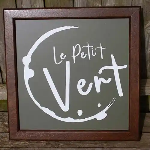 The frame on this sign was stain to an antique oak finish. Dark Oak Framed Sign