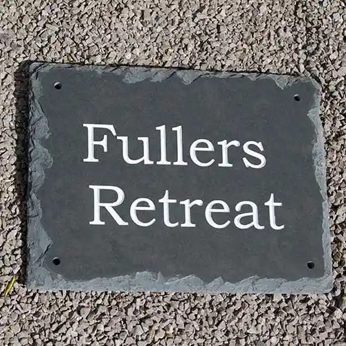 Rustic slate sign with engraved lettering painted white Rustic Slate Sign