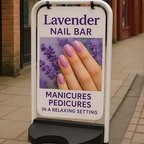 This is a full colour printed design Solid Base Swing Signs