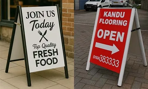 White heavy duty pavement sign with robust hinges and positive locking stays Heavy Duty A-Board