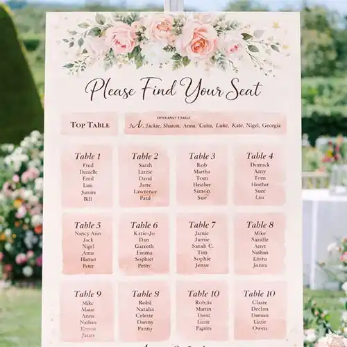 Fully Waterproof Full Colour Seating Plan