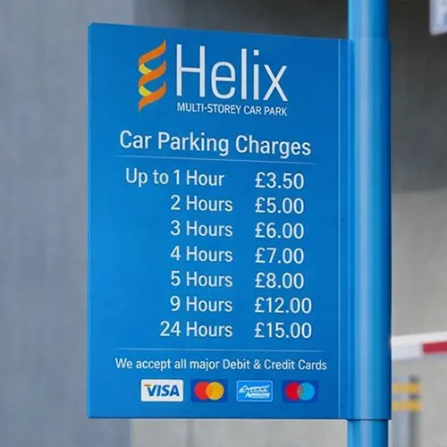 Discreet sleeve fixing on aluminium sign post Aluminium Sign on Single Post