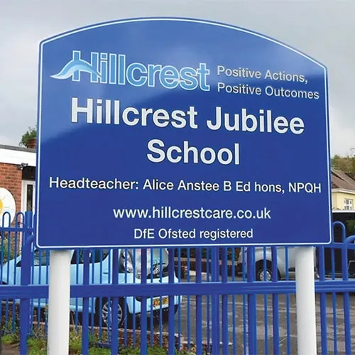 Fixing channels are the ideal way to fix to aluminium posts. Printed aluminium sign with rear fixing channels on aluminium posts