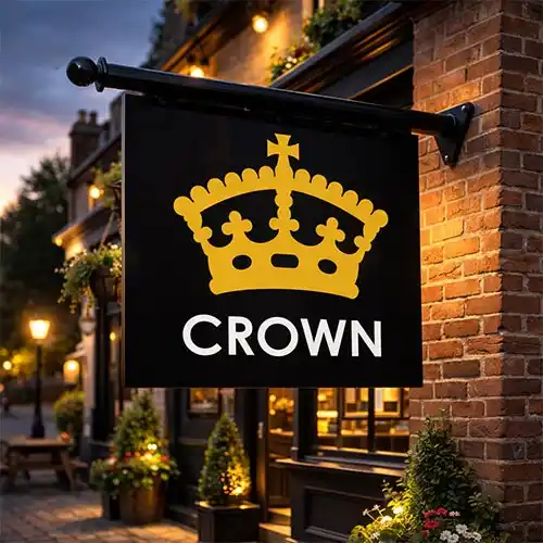 Cut vinyl graphics on 3mm aluminium Projecting Pub Sign
