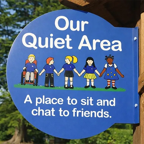 This sign was powder coated blue before the graphics were applied. Aluminium wall fixed projecting sign suitable for outdoor business use