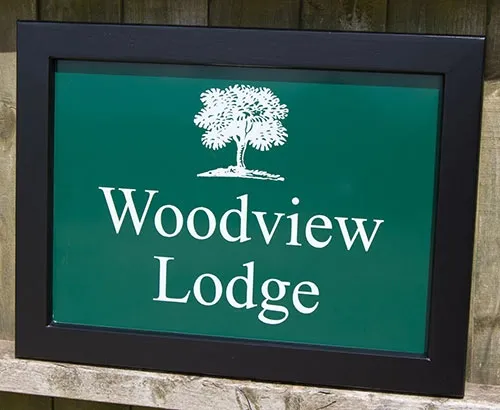 Full colour aluminium composite sign framed in painted hardwood. Painted Framed House Sign