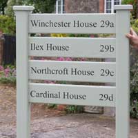 Painted wooden ladder signs
