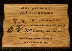 Oak memorial plaque